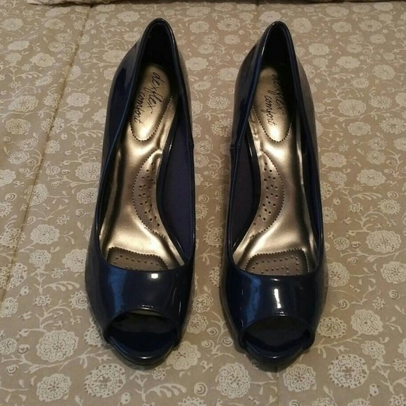 Ladies Midnight Blue Patent Peep-Toe Pumps, Dex-Flex, Size 8 - Picture 3 of 8